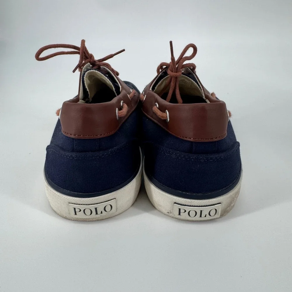 Polo Ralph Lauren Franz Boat‎ Shoes Navy Brown Canvas Men's Size 12D Casual